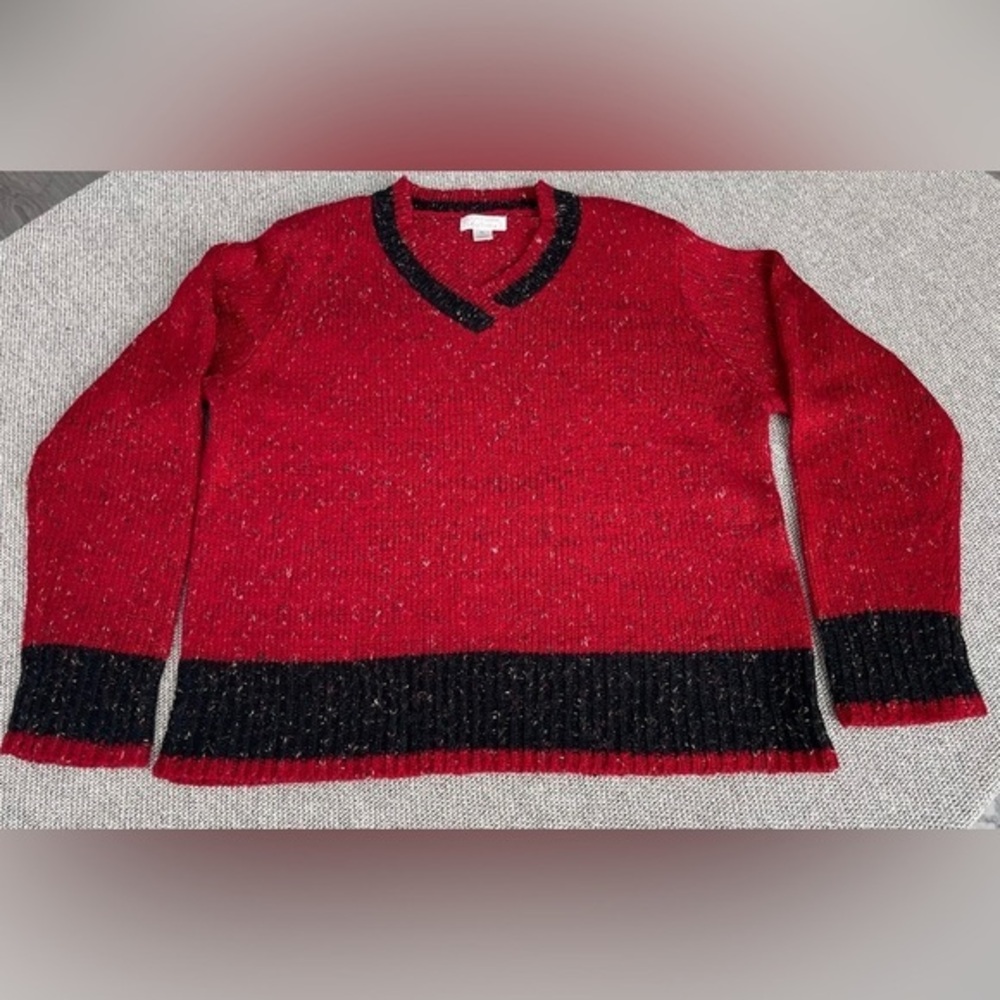 Vintage Christopher & Banks Red Confetti Black Accents Sweater, Womens XL